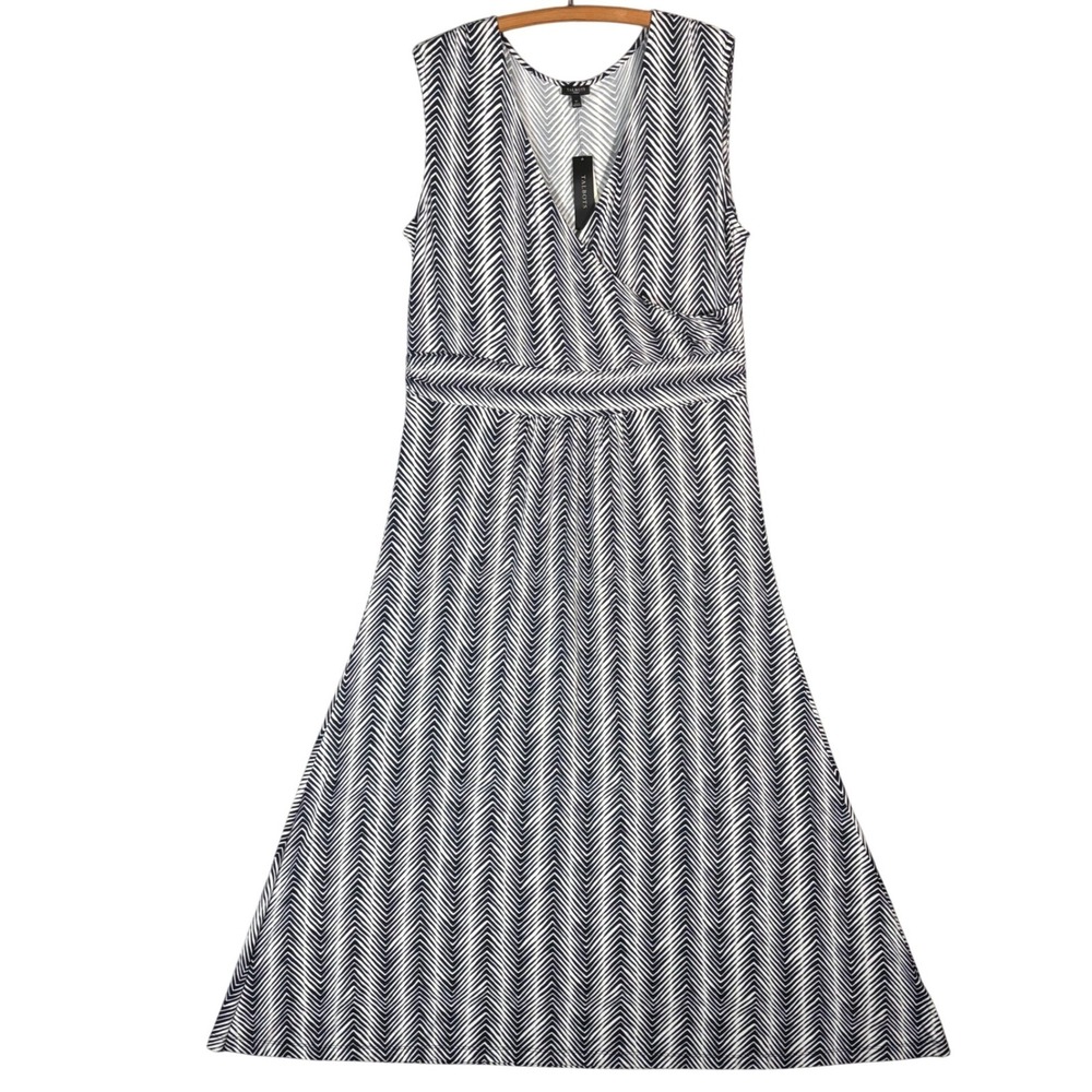 Talbots Woman 1X Navy Blue White Chevron Faux Wrap Maxi Dress Sleeveless New NWT